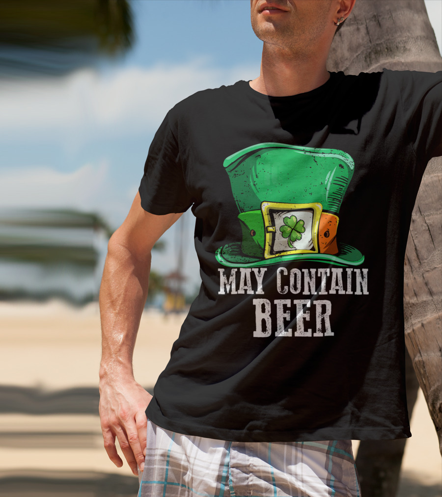 May Contain Beer Green Hat With Shamrock Buckle T-Shirt