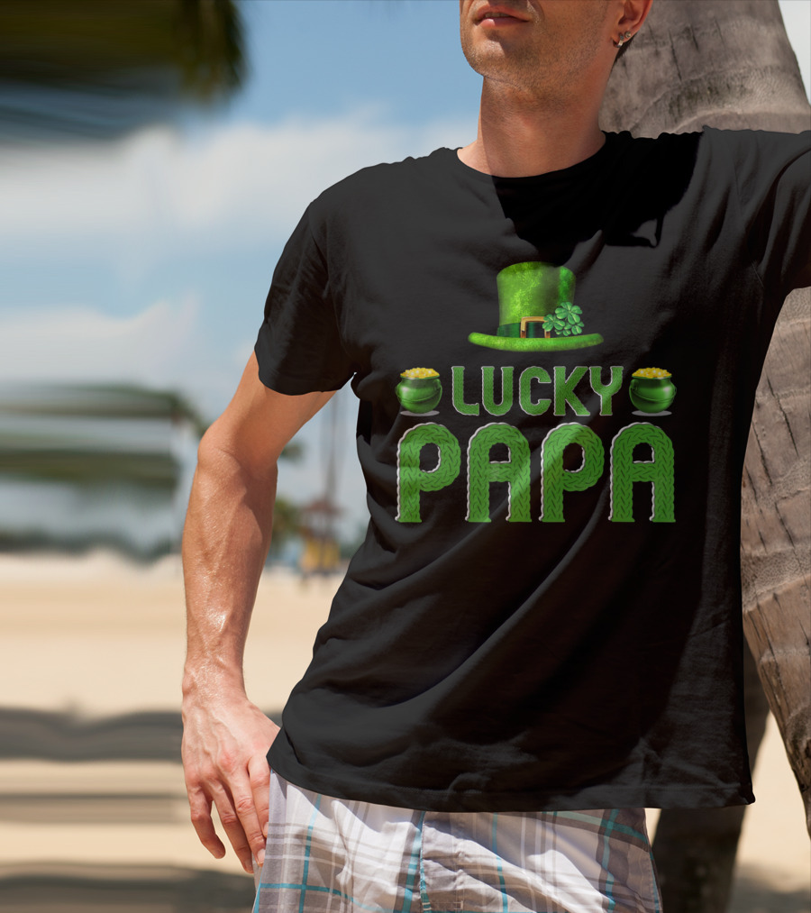 Lucky Papa Irish Family Clover Leprechaun Hat Gold T-Shirt