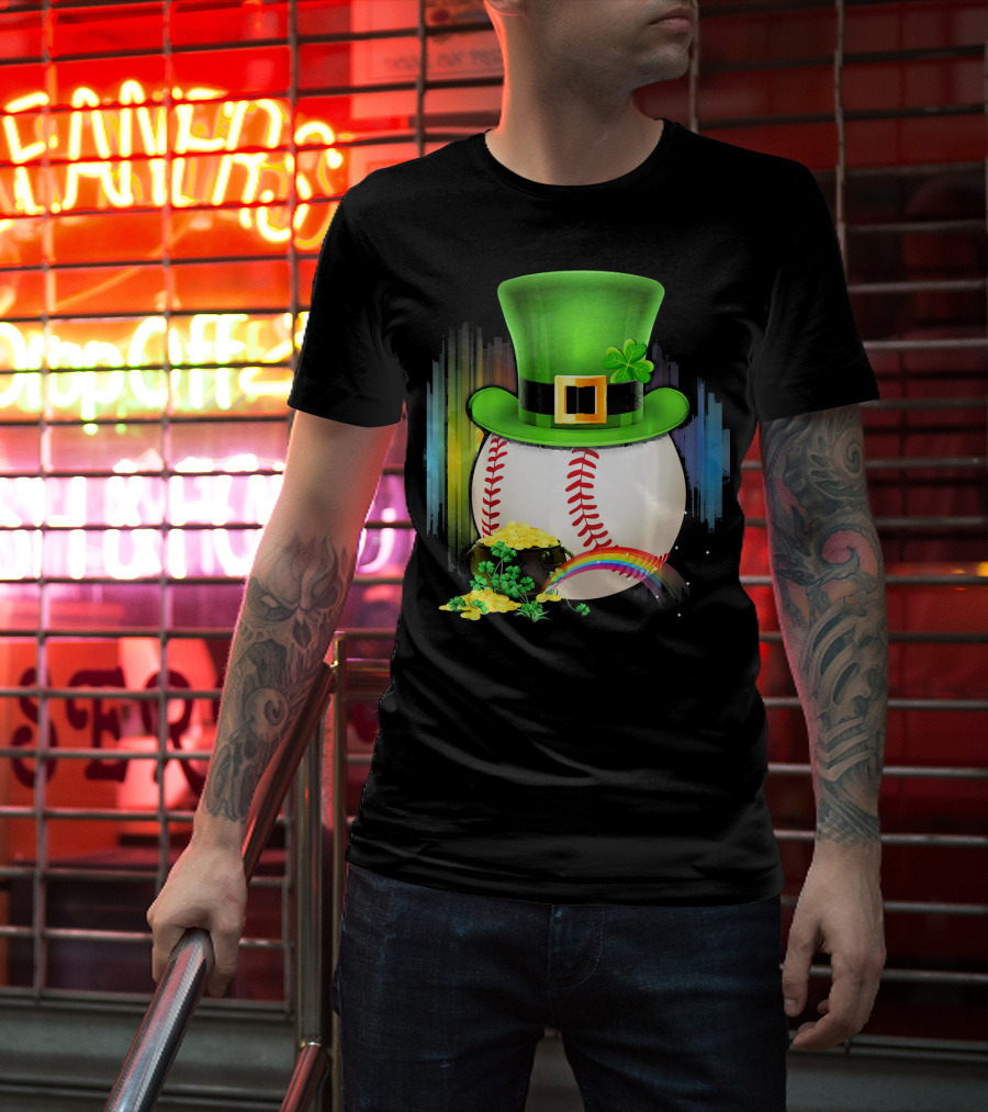 Leprechaun Hat Rainbow Coins Baseball Saint Patricks T-Shirt