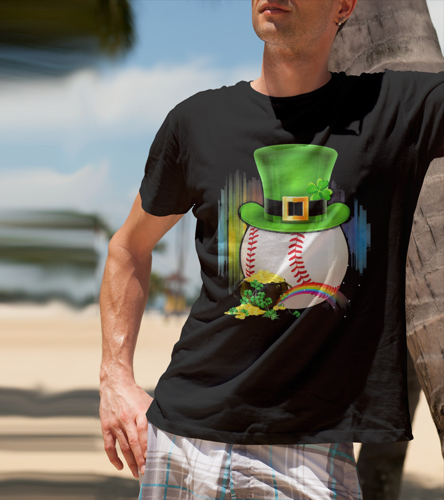Leprechaun Hat Rainbow Coins Baseball Saint Patricks T-Shirt