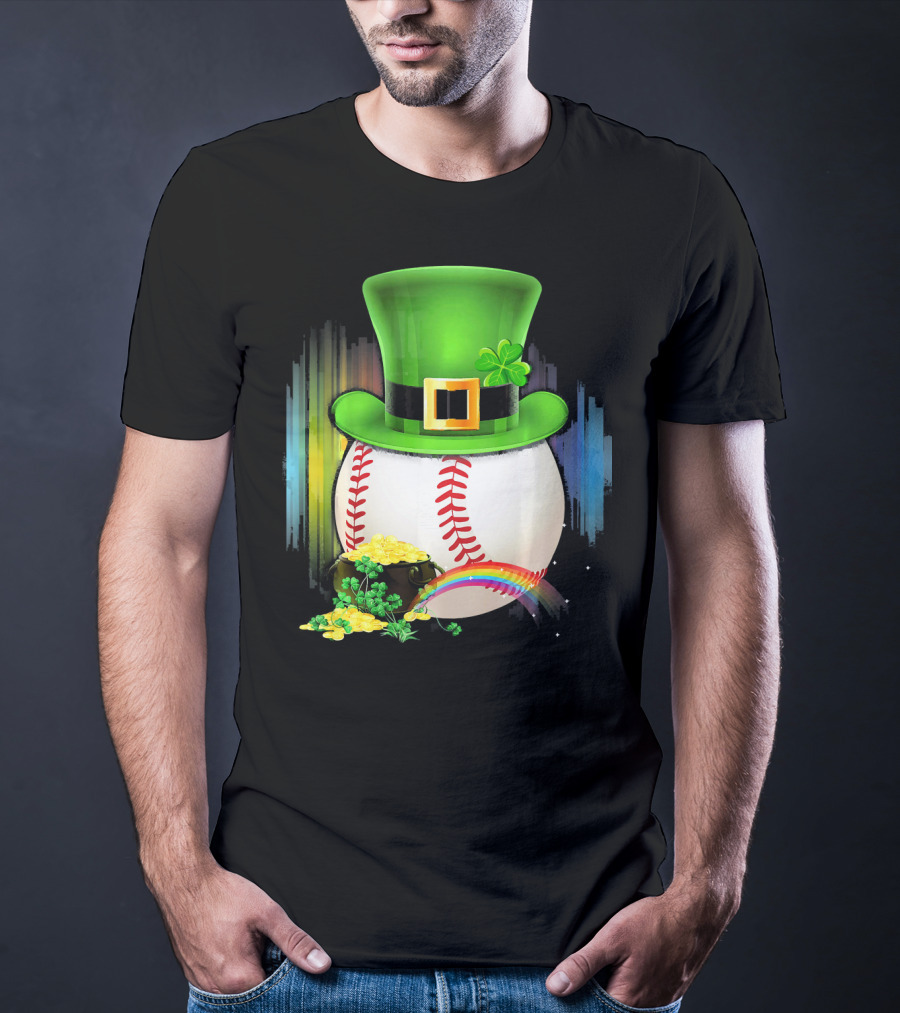 Leprechaun Hat Rainbow Coins Baseball Saint Patricks T-Shirt