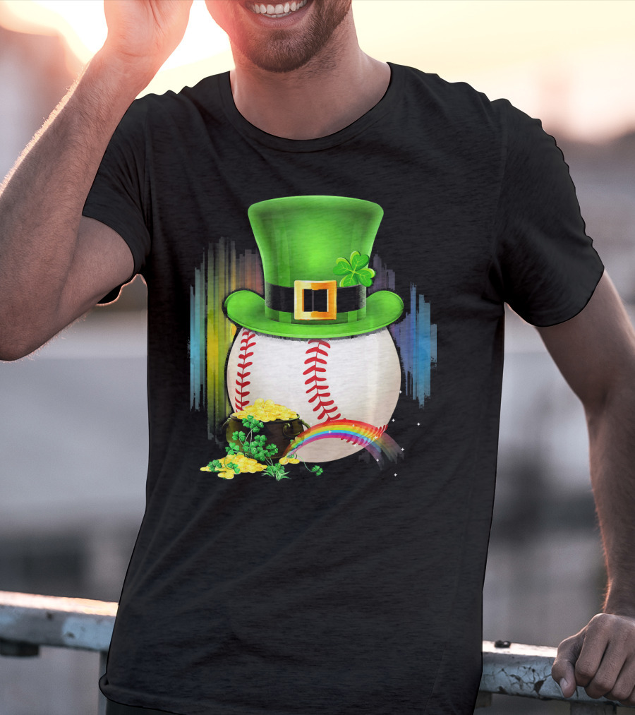 Leprechaun Hat Rainbow Coins Baseball Saint Patricks T-Shirt