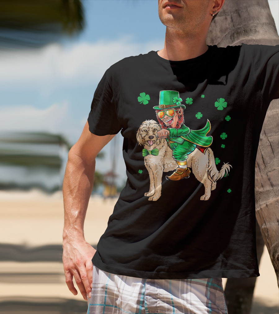 Leprechaun Riding Cockapoo With Shamrocks For St. Patrick's Day T-Shirt