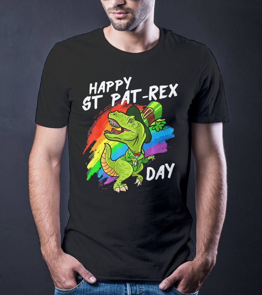 Happy St Pat Rex Day Cute St Patrick Dinosaur Rainbow T-Shirt
