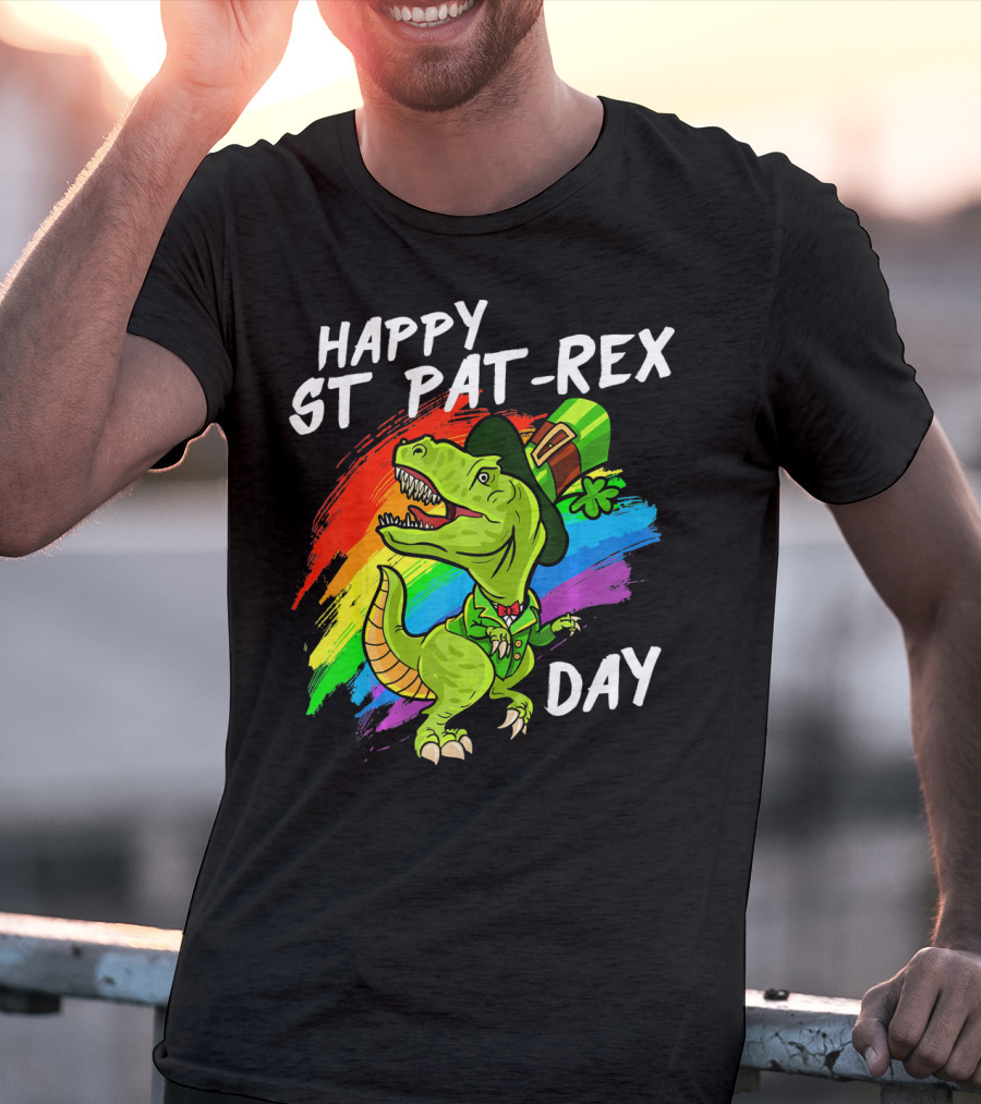 Happy St Pat Rex Day Cute St Patrick Dinosaur Rainbow T-Shirt