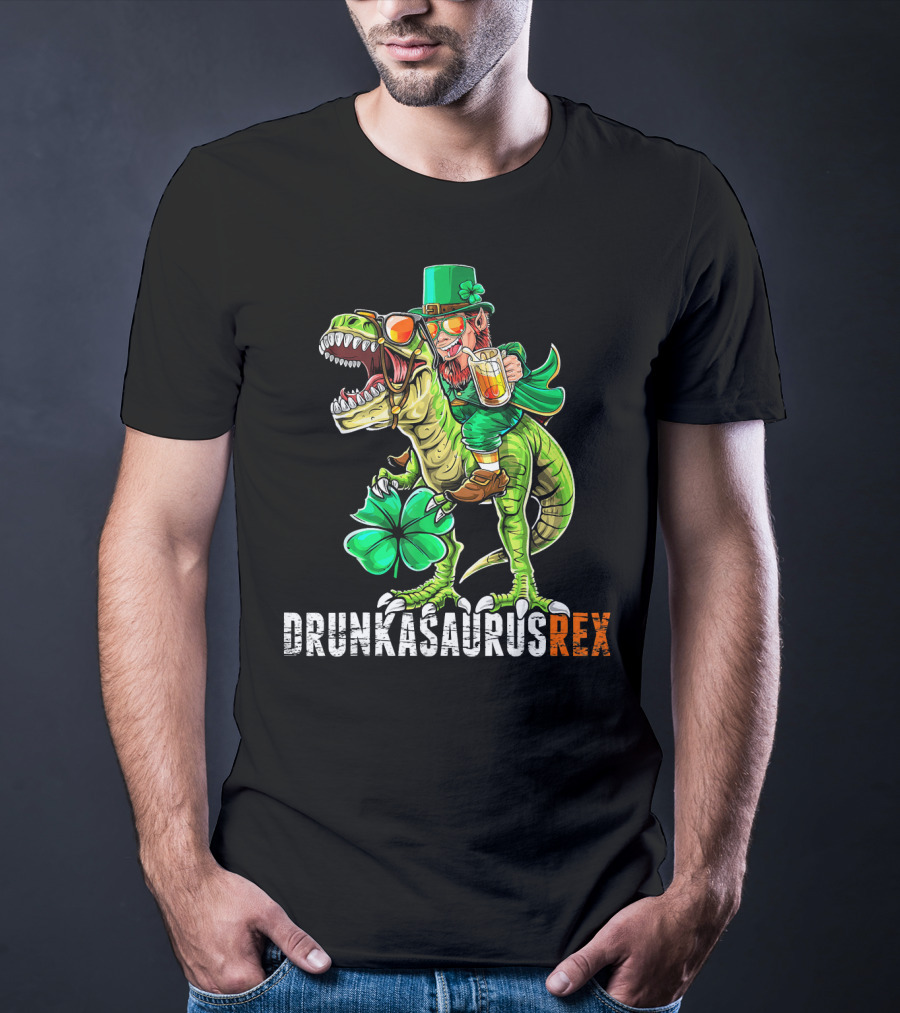 Drunkasaurus Rex St. Patrick's Day Leprechaun Dinosaur Fun T-Shirt