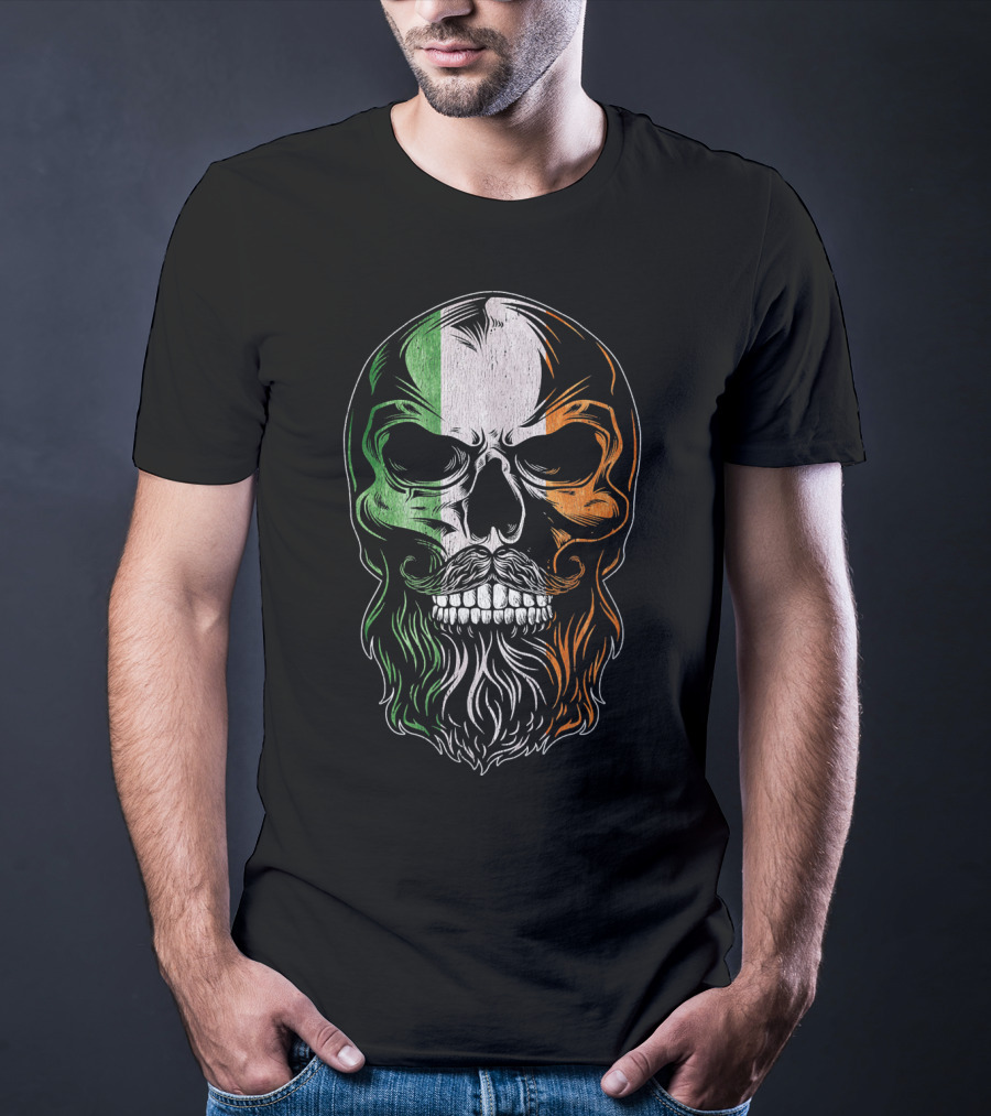 Irish Flag Bearded Skull St Patric St Patrick's Day T-Shirt