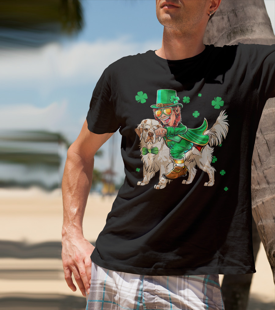 Leprechaun Clumber Spaniel Shamrock St. Patrick's Day T-Shirt