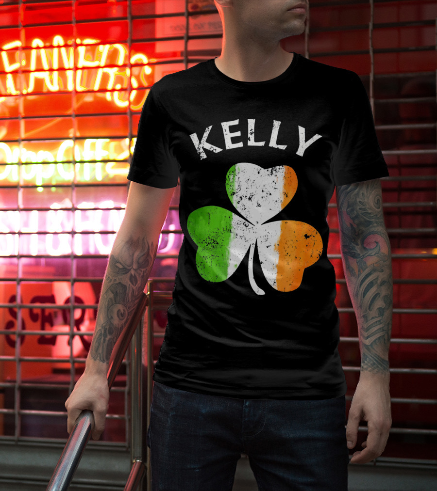 Kelly Irish Shamrock St Patricks Grunge Style Flag T-Shirt