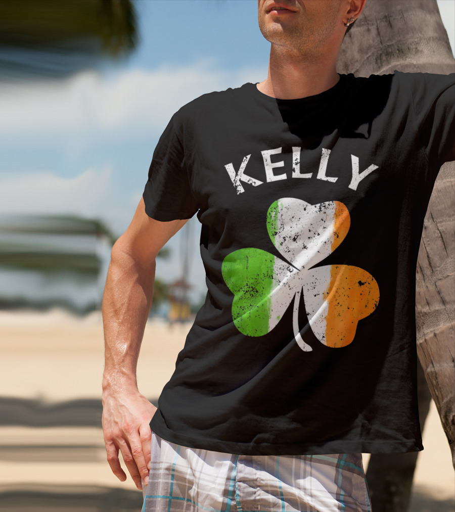 Kelly Irish Shamrock St Patricks Grunge Style Flag T-Shirt