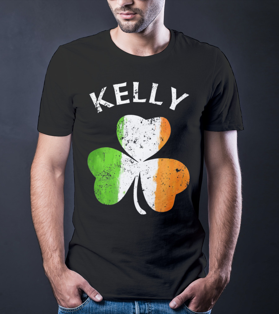 Kelly Irish Shamrock St Patricks Grunge Style Flag T-Shirt