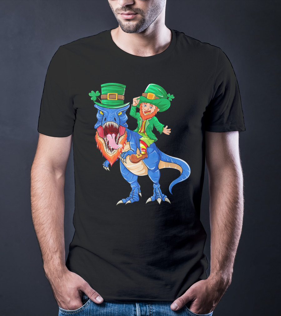 T Rex Dinosaur Ridden By Leprechaun St Patricks Day T-Shirt