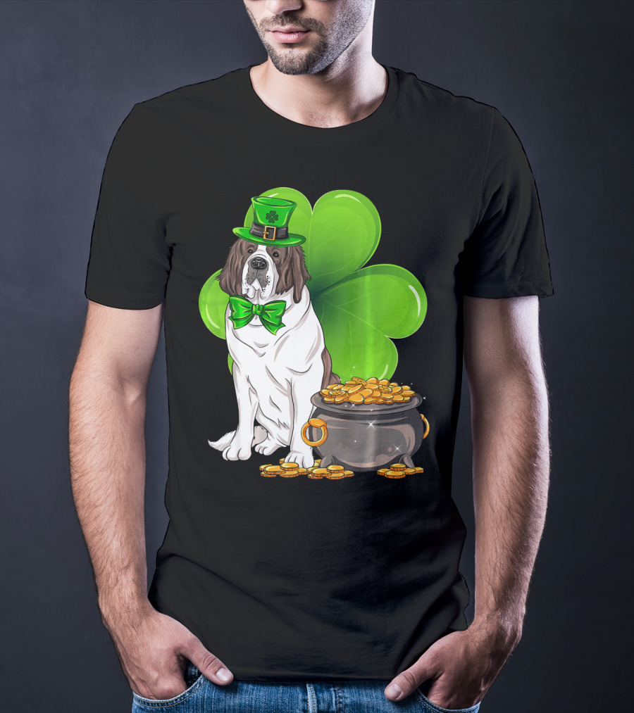 Saint Bernard Leprechaun St Patricks Day Pot Of Gold Clover T-Shirt