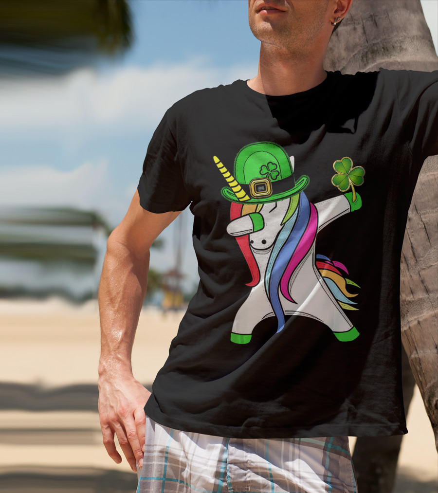 Lepricorn Unicorn Leprechaun St.P Clover Hat Dabbing T-Shirt
