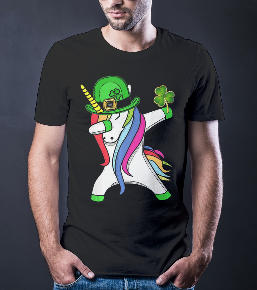 Lepricorn Unicorn Leprechaun St.P Clover Hat Dabbing T-Shirt