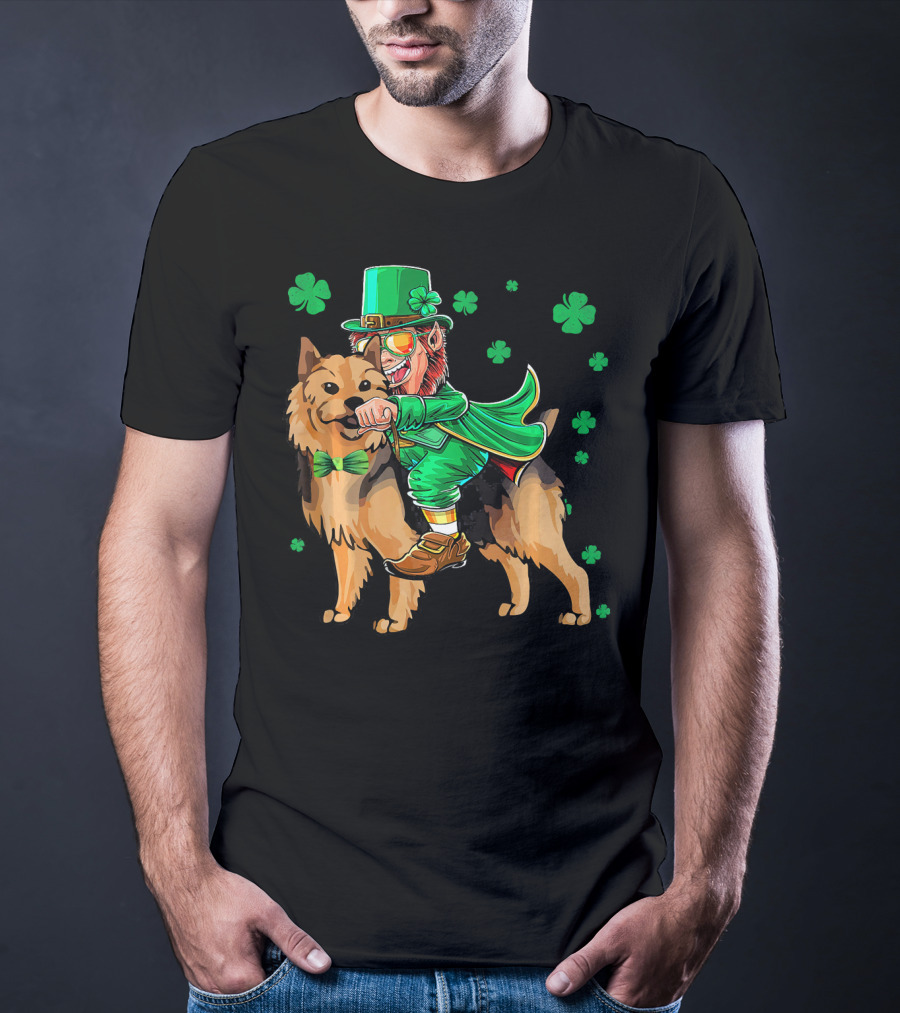 Leprechaun Riding Australian Terrier With Shamrocks T-Shirt