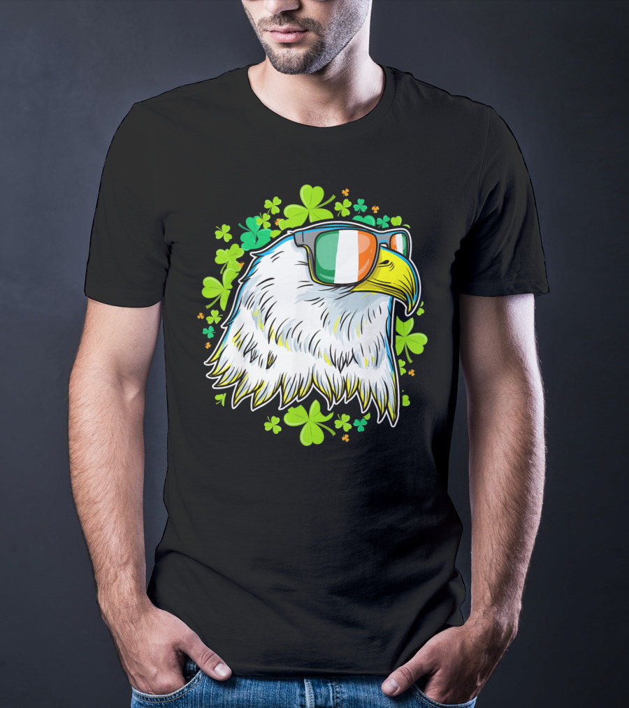 Mens Funny St Patricks Day Eagle Clover Sunglasses T-Shirt
