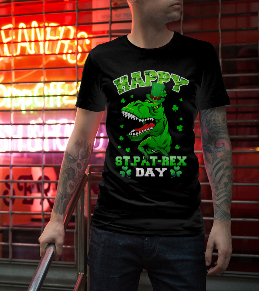 Happy St. Pat-Rex Day Dinosaur With Shamrocks T-Shirt