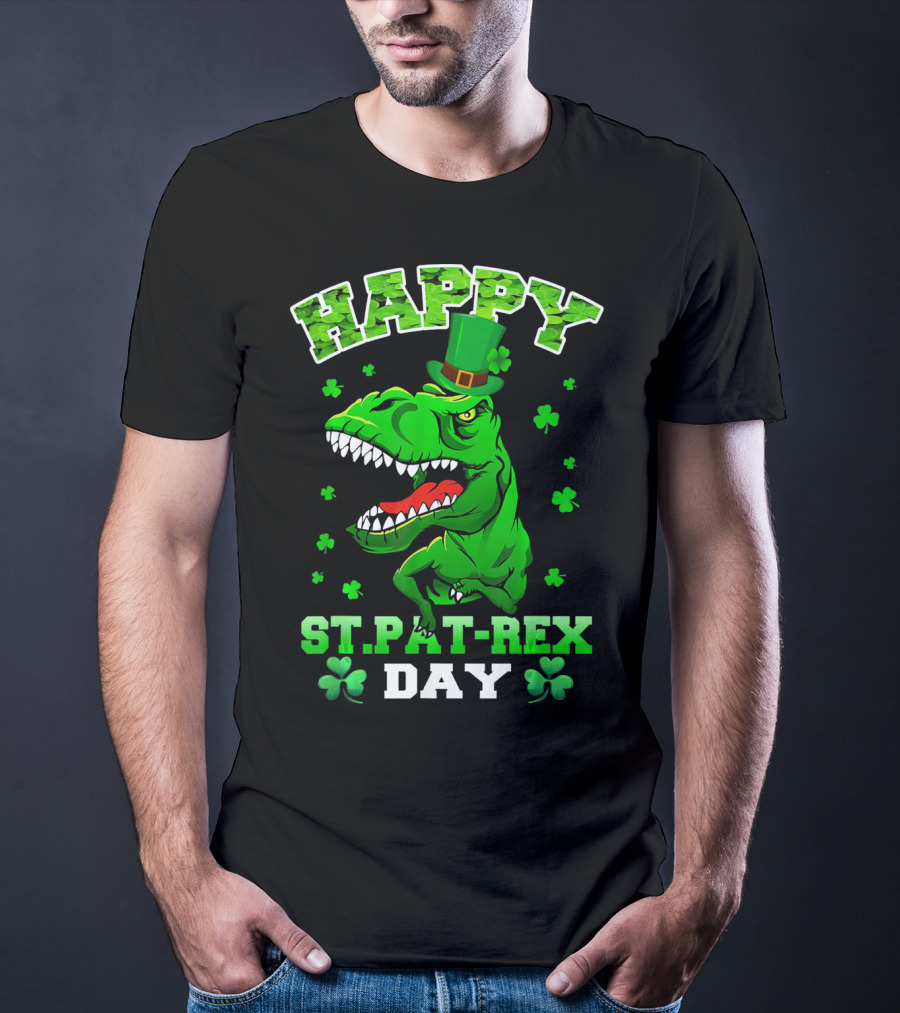 Happy St. Pat-Rex Day Dinosaur With Shamrocks T-Shirt