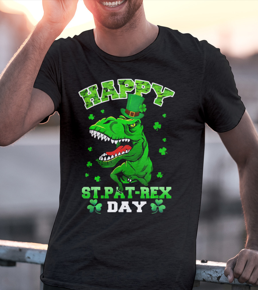 Happy St. Pat-Rex Day Dinosaur With Shamrocks T-Shirt