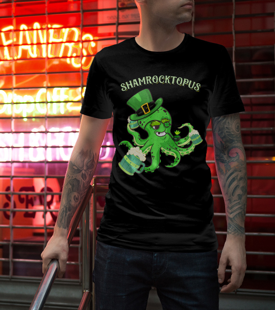 Shamrocktopus Octopus Leprechaun St. Pat Green Hat Beer Mugs T-Shirt