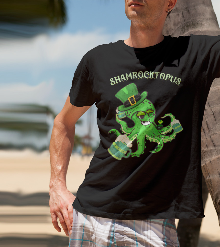 Shamrocktopus Octopus Leprechaun St. Pat Green Hat Beer Mugs T-Shirt