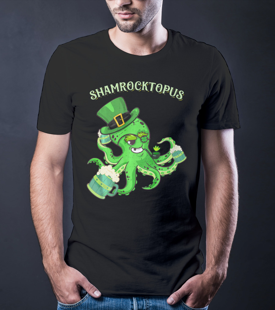 Shamrocktopus Octopus Leprechaun St. Pat Green Hat Beer Mugs T-Shirt