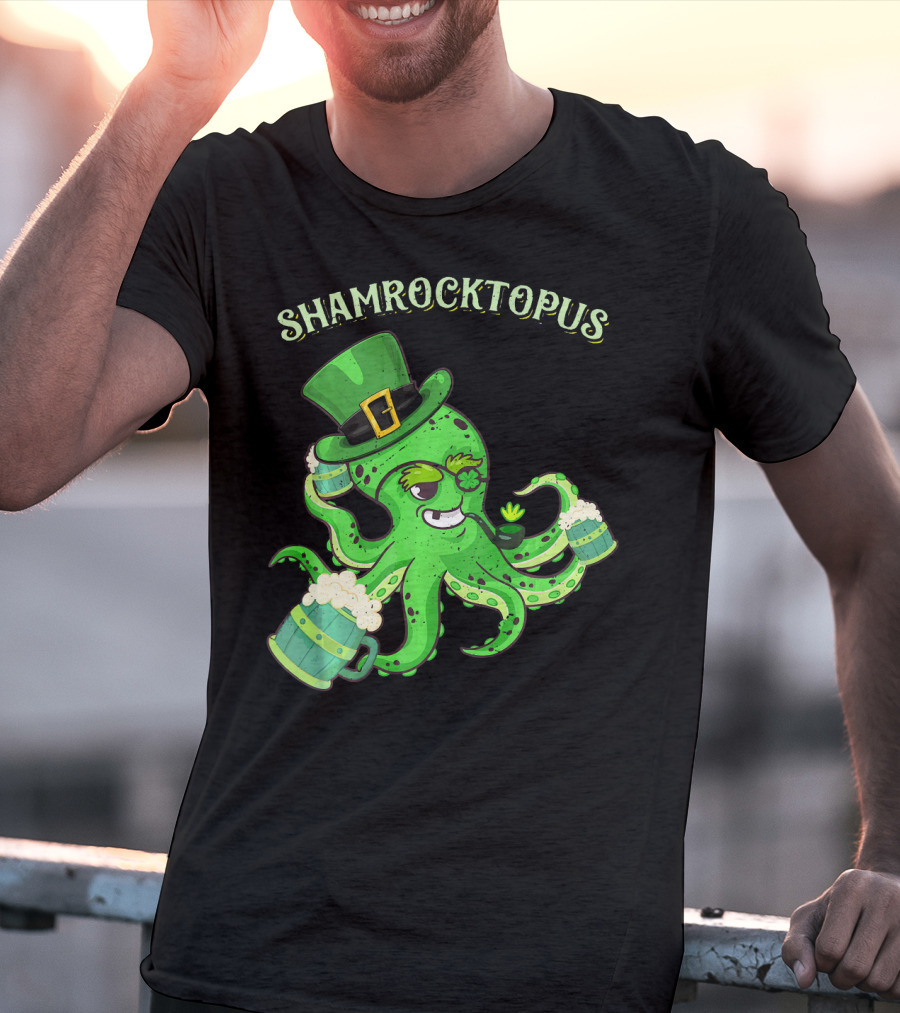Shamrocktopus Octopus Leprechaun St. Pat Green Hat Beer Mugs T-Shirt