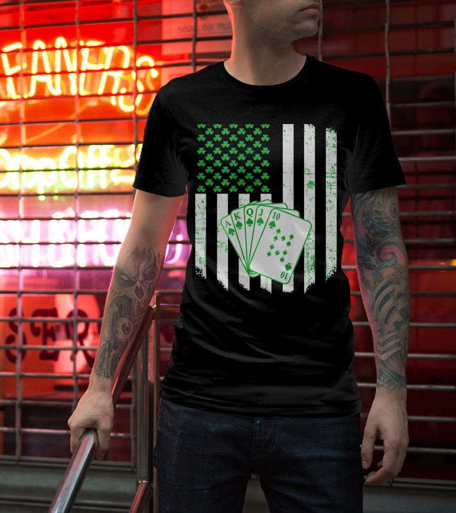 Irish Poker Flag With Shamrock And Playing Cards T-Shirt