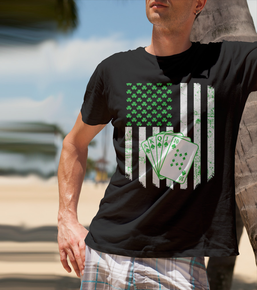 Irish Poker Flag With Shamrock And Playing Cards T-Shirt