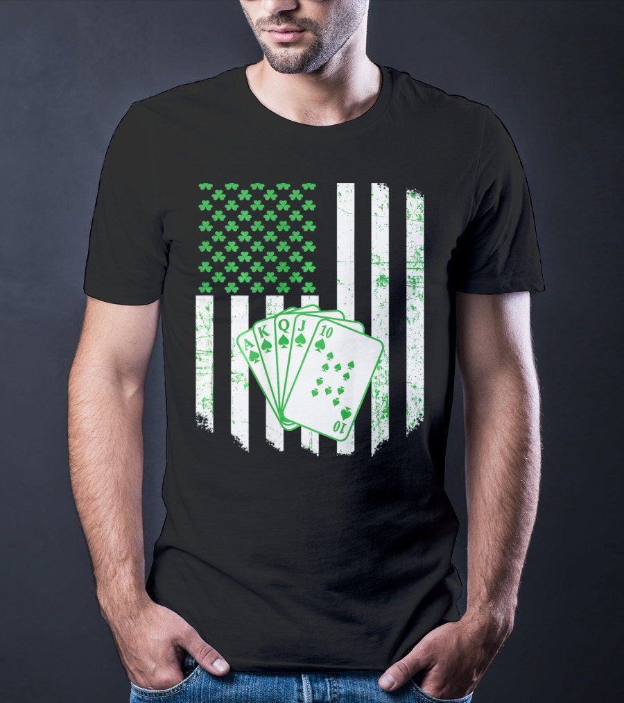 Irish Poker Flag With Shamrock And Playing Cards T-Shirt