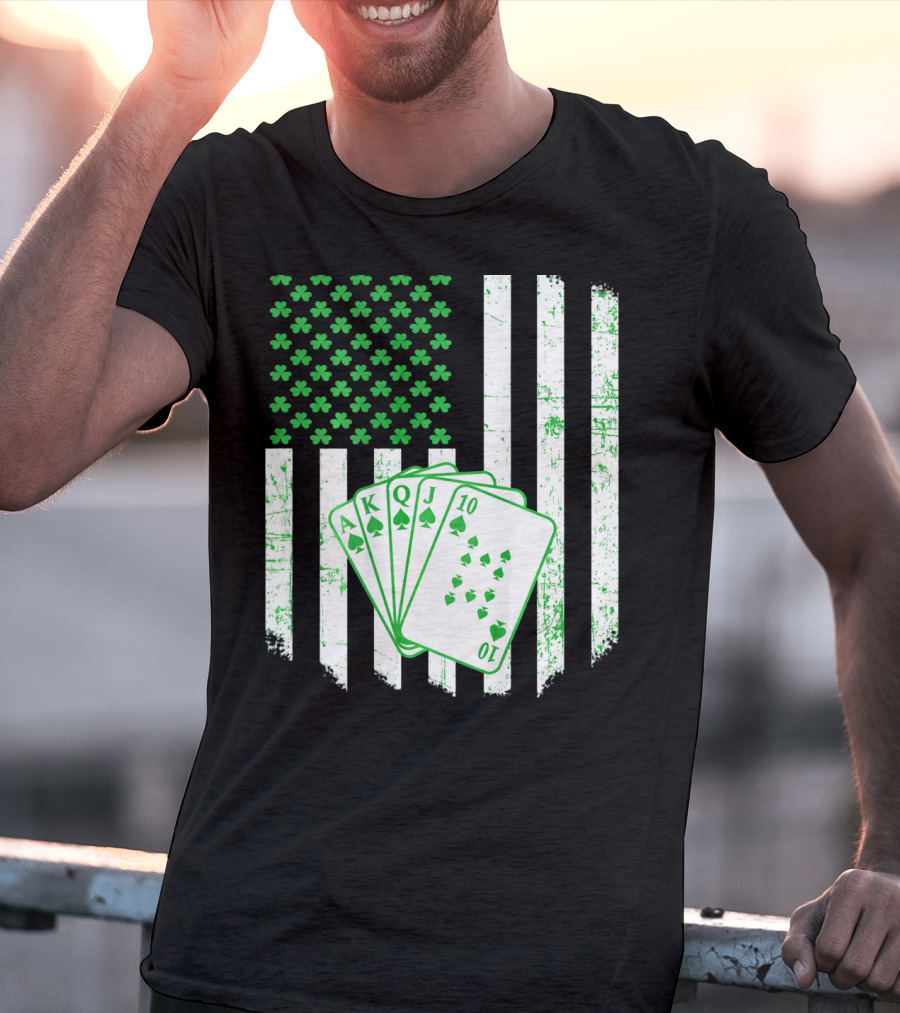 Irish Poker Flag With Shamrock And Playing Cards T-Shirt