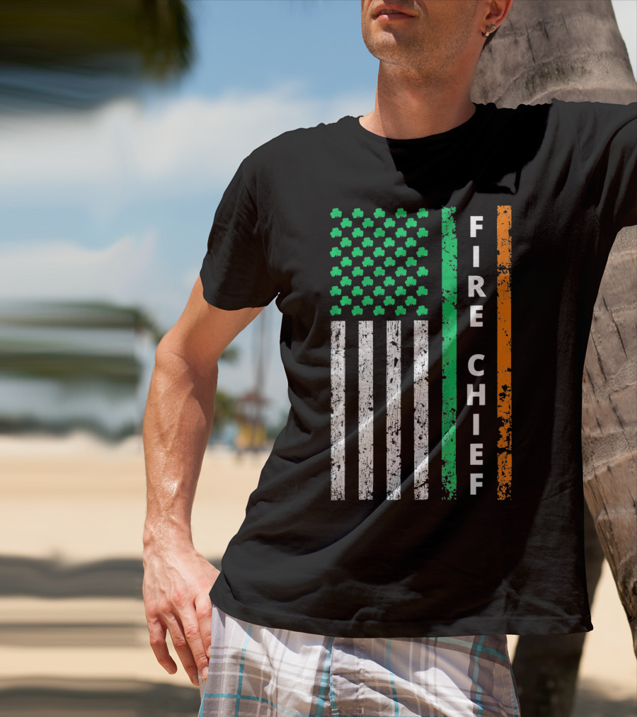 Fire Chief Irish Shamrock American Flag T-Shirt