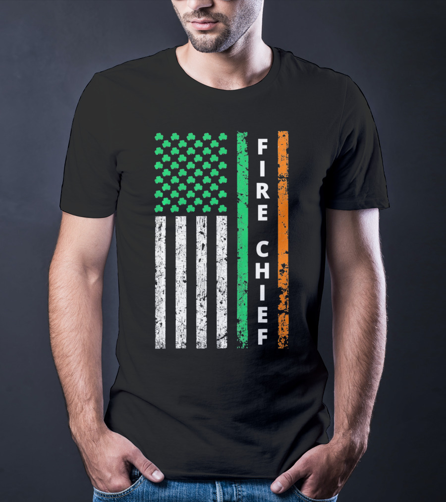 Fire Chief Irish Shamrock American Flag T-Shirt
