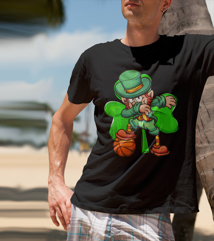 Dabbing Leprechaun With Basketball And Shamrock T-Shirt