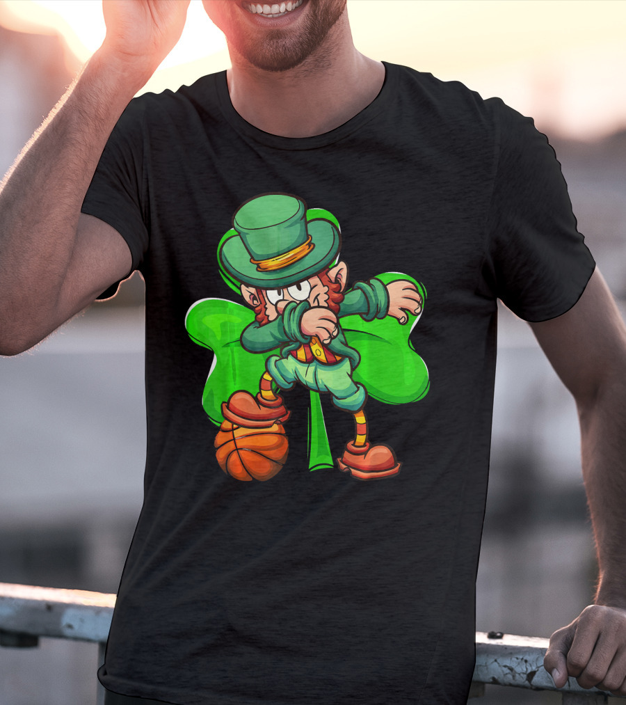 Dabbing Leprechaun With Basketball And Shamrock T-Shirt