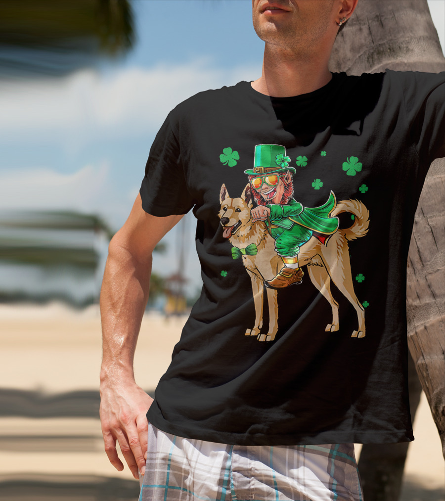 Leprechaun Riding Canaan Dog With Shamrock St. Patrick's Day T-Shirt