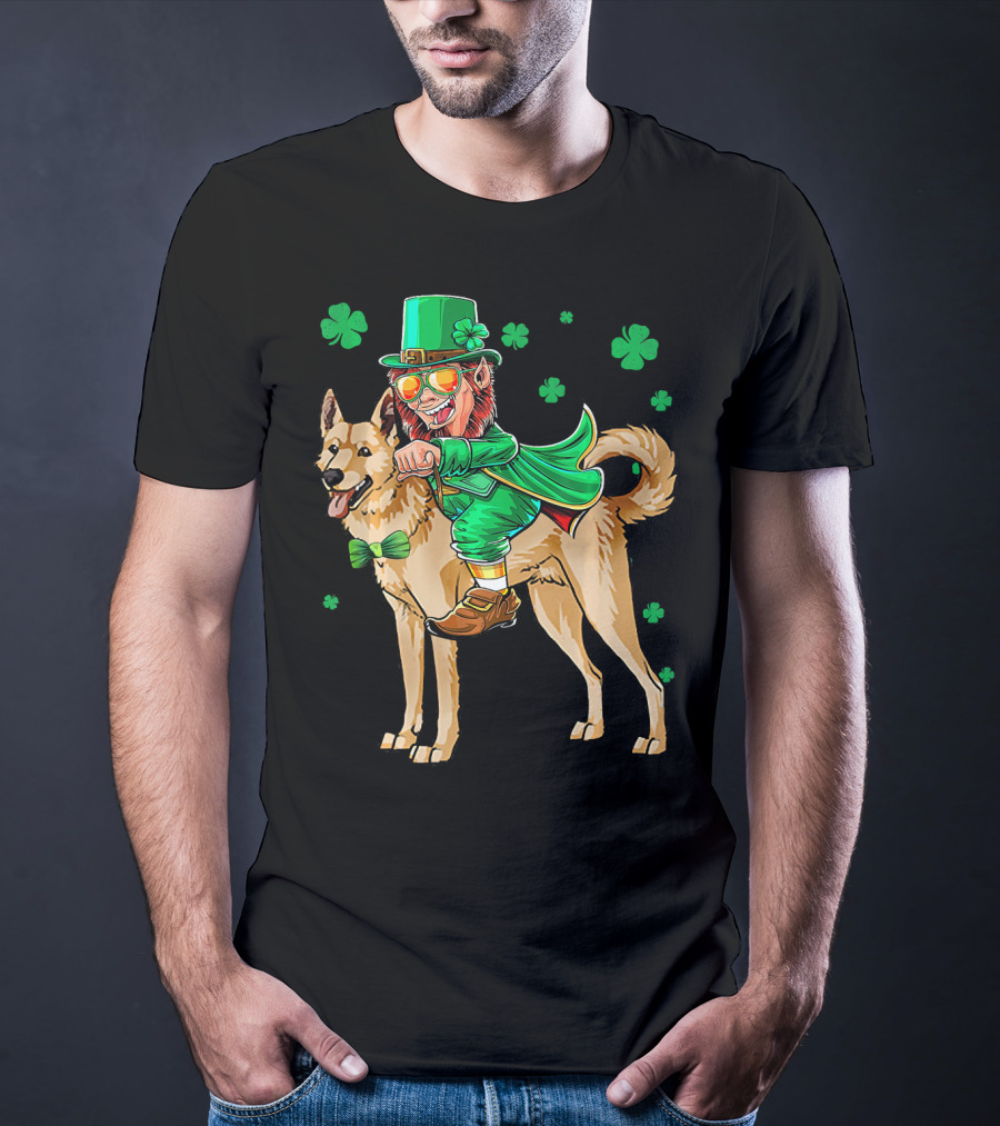 Leprechaun Riding Canaan Dog With Shamrock St. Patrick's Day T-Shirt