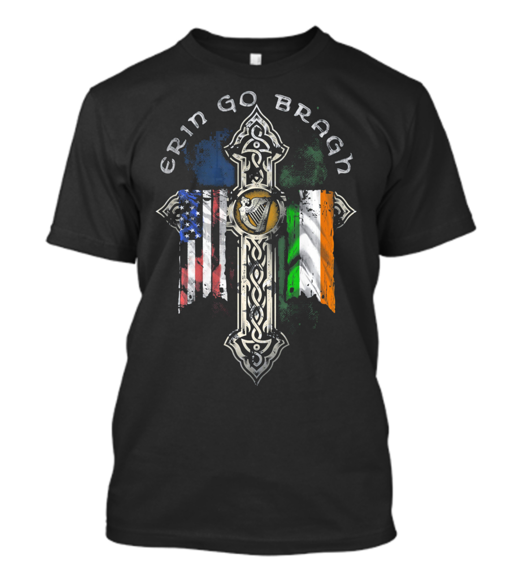 Erin Go Bragh American Irish Flags Celtic Cross T-Shirt