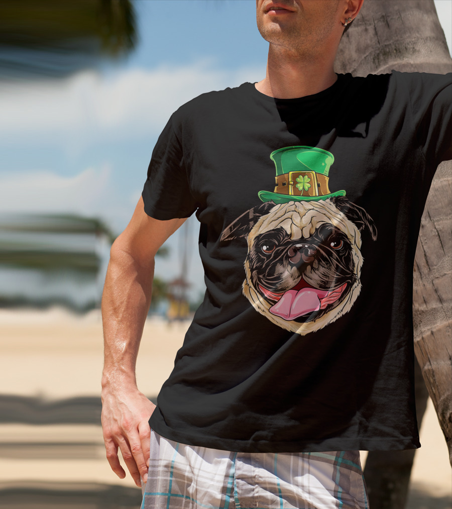 Irish Pug Leprechaun St Patricks Day Shamrock Hat T-Shirt