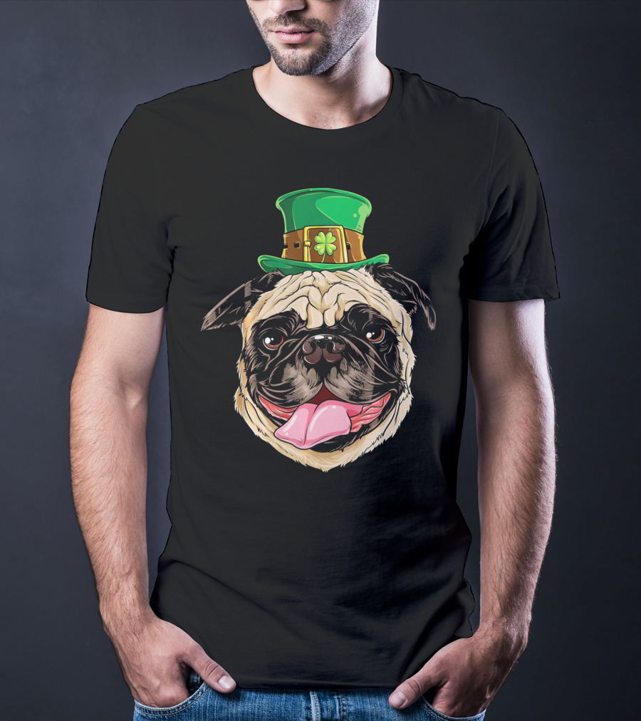 Irish Pug Leprechaun St Patricks Day Shamrock Hat T-Shirt