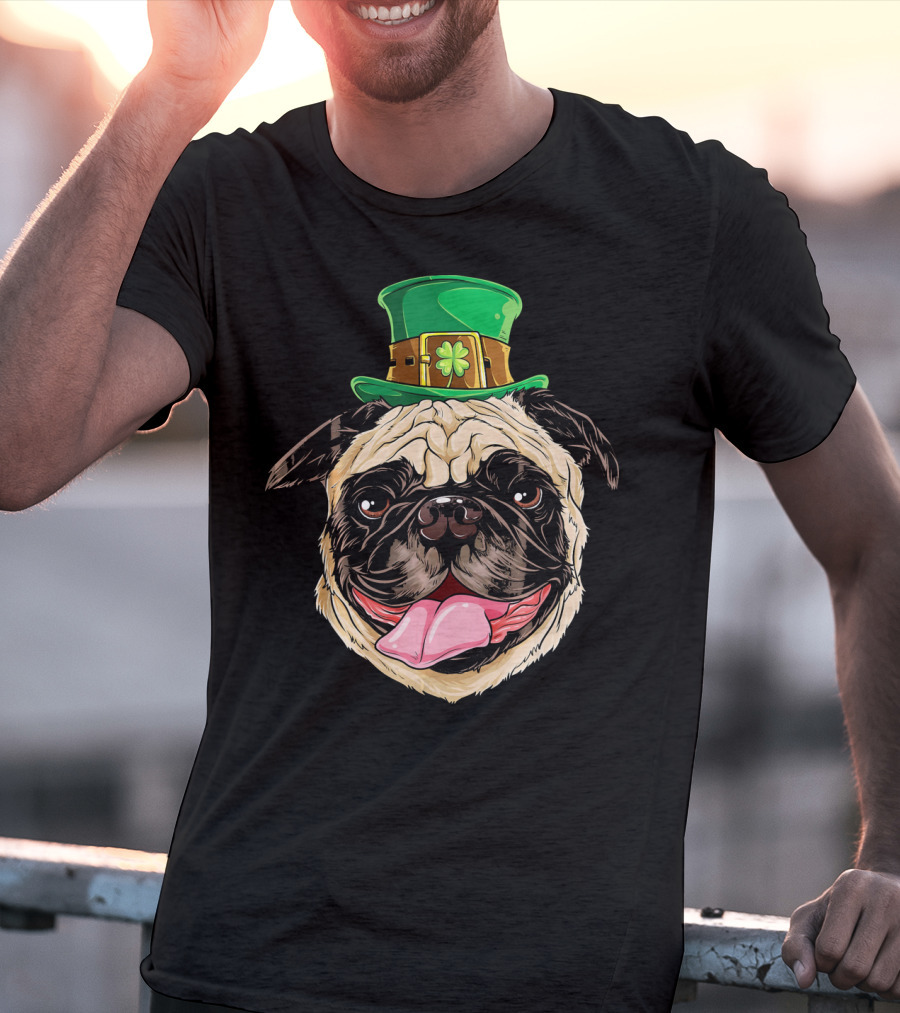Irish Pug Leprechaun St Patricks Day Shamrock Hat T-Shirt