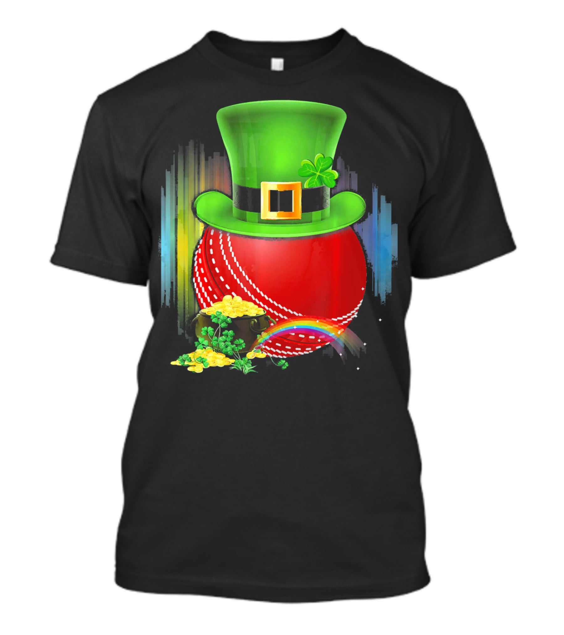 Cricket Ball Leprechaun Hat Rainbow Coin Saint Patricks T-Shirt