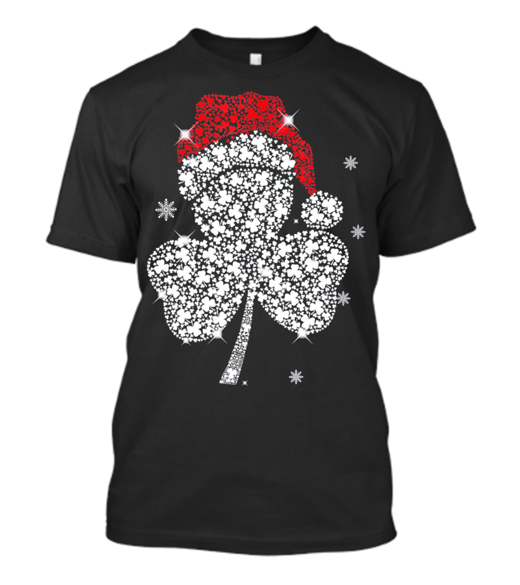 Shamrock With Santa Hat And Snowflakes T-Shirt