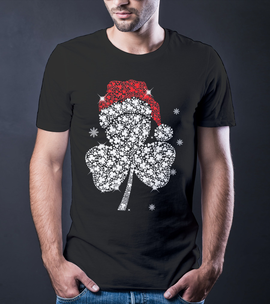 Shamrock With Santa Hat And Snowflakes T-Shirt