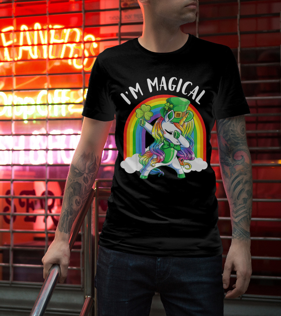 I'm Magical Unicorn Leprechaun Dabbing With Shamrock And Rainbow T-Shirt