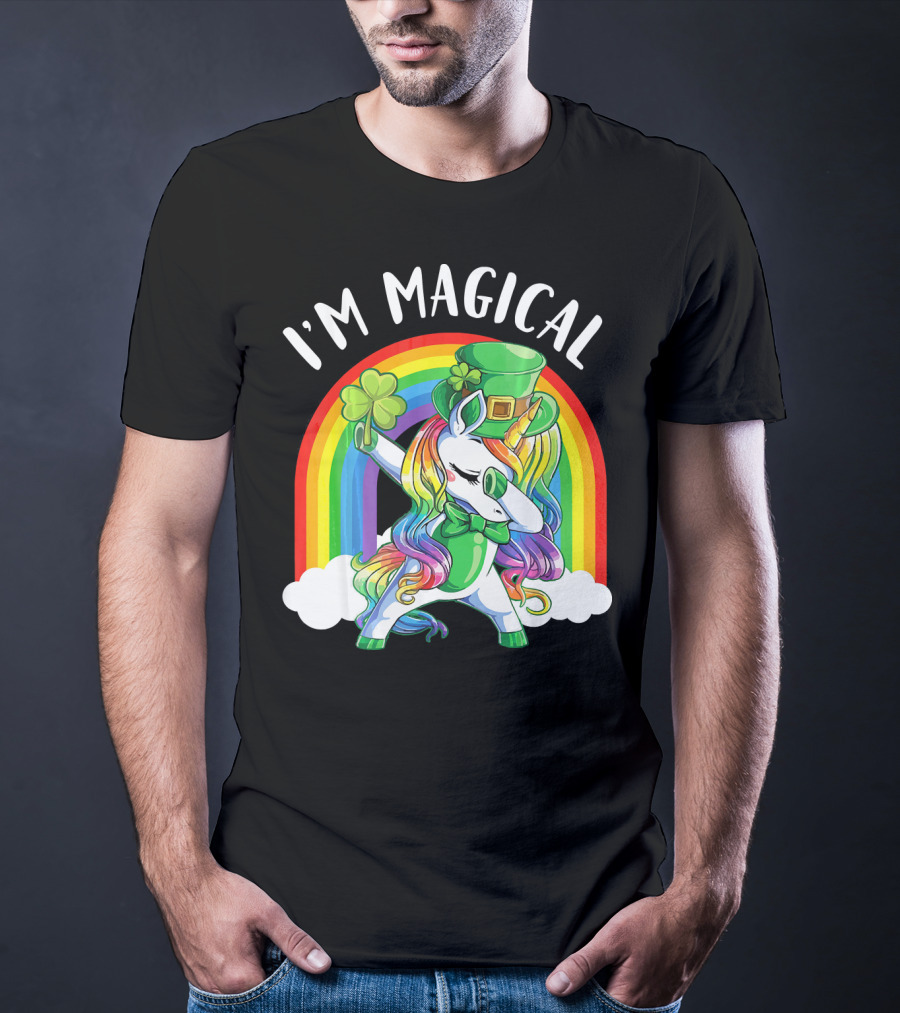 I'm Magical Unicorn Leprechaun Dabbing With Shamrock And Rainbow T-Shirt