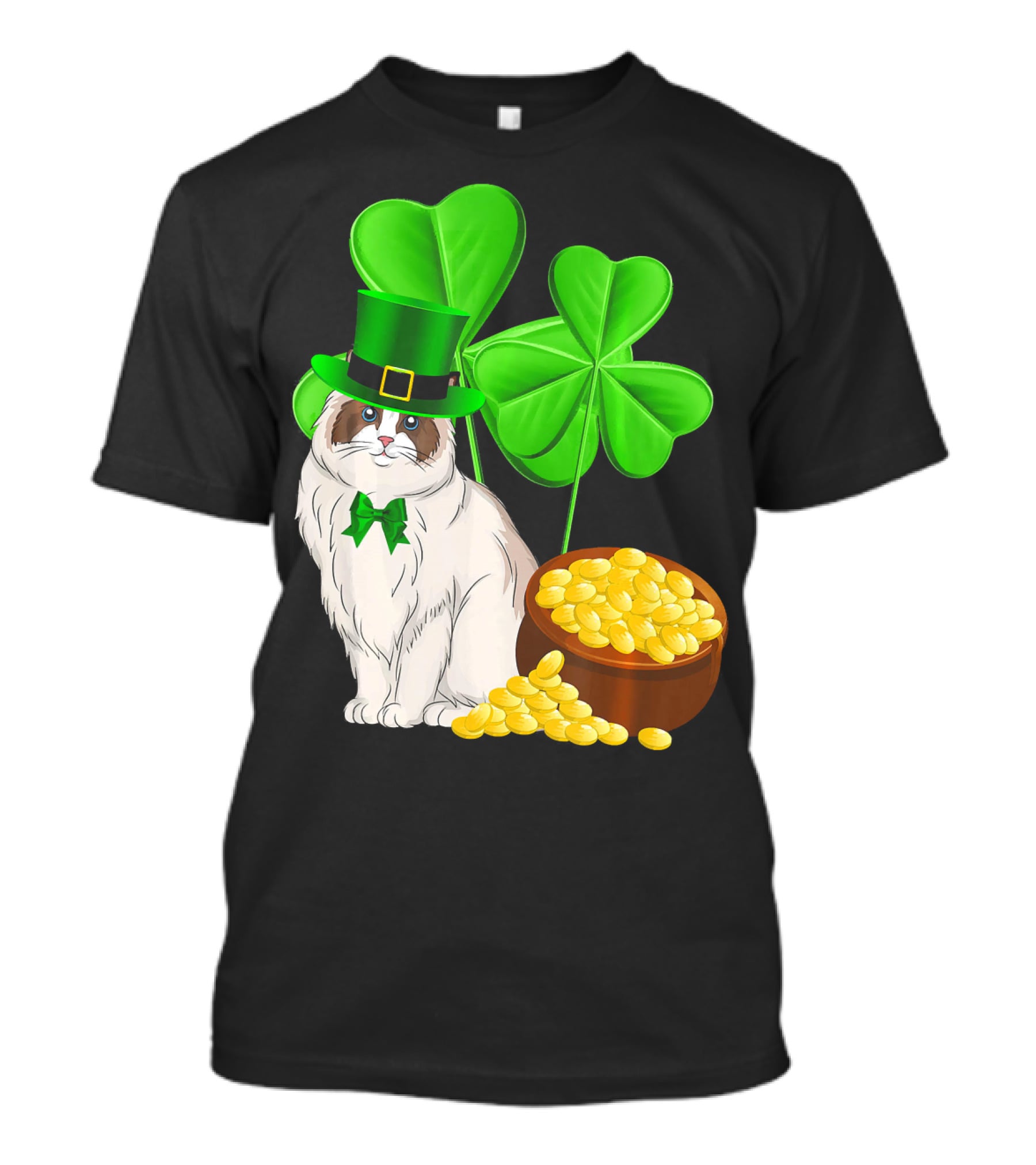 Himalayan Cat St Patricks Day Leprechaun Shamrocks And Gold Coins T-Shirt