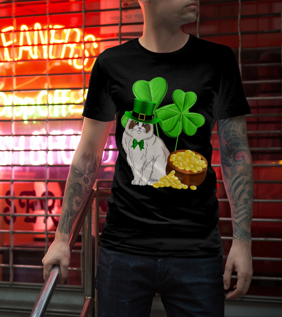 Himalayan Cat St Patricks Day Leprechaun Shamrocks And Gold Coins T-Shirt