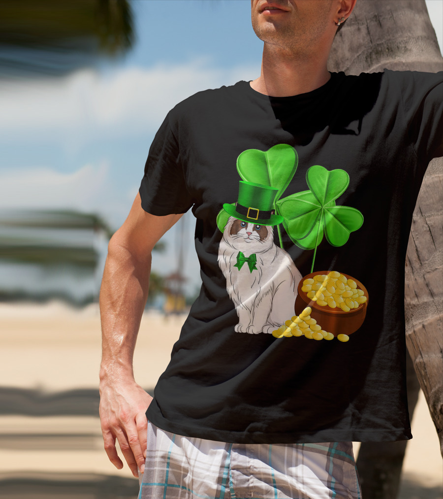 Himalayan Cat St Patricks Day Leprechaun Shamrocks And Gold Coins T-Shirt